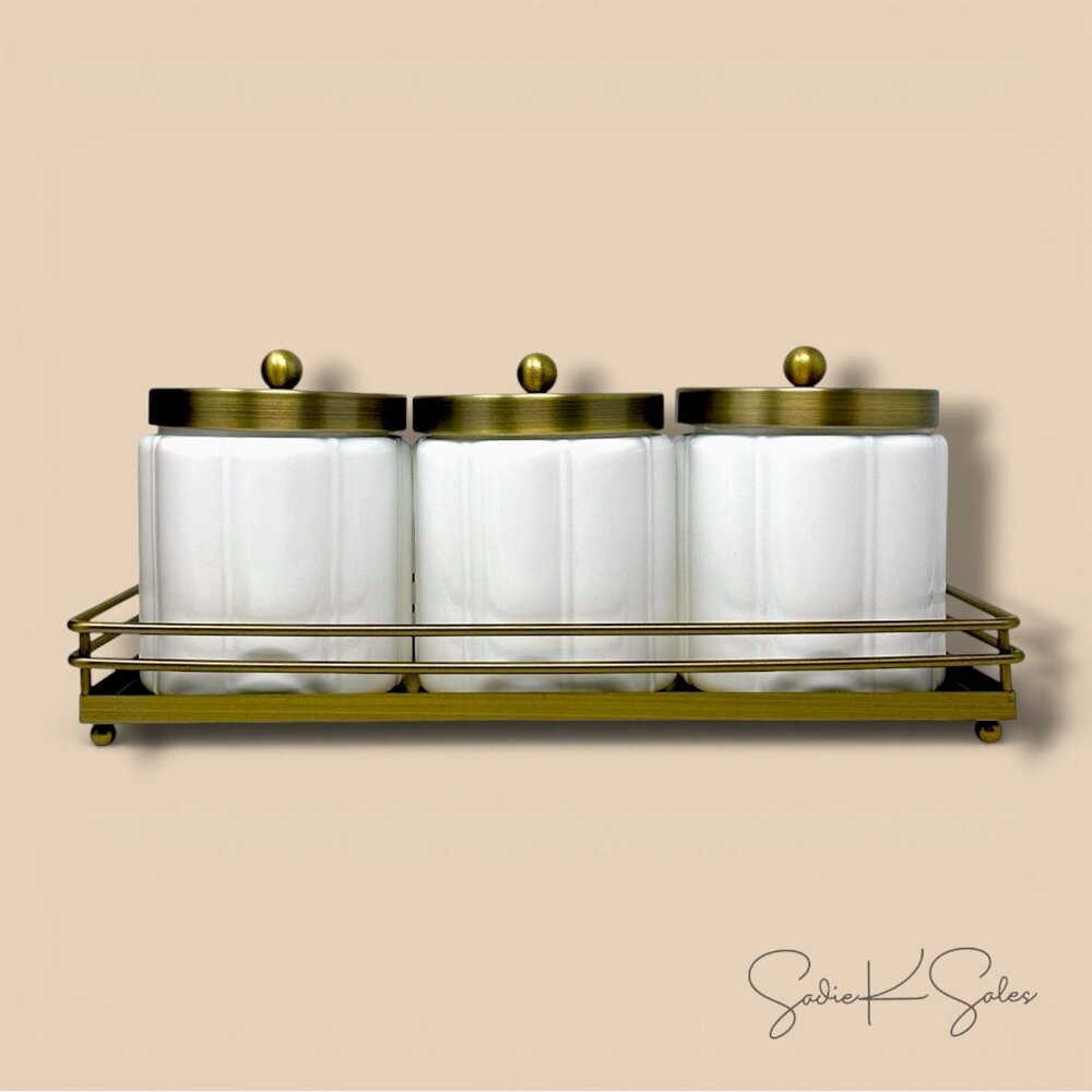 Milk Glass Bath Canister Set White Brass, Wall‎ Mount - Hearth & Hand Magnolia - Picture 6 of 8